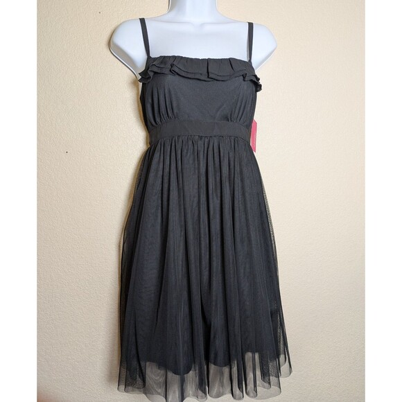 NWT Black Mesh Babydoll Midi Dress with Ruffle Trim Size Large Y2K Coquette PLL - Picture 12 of 12